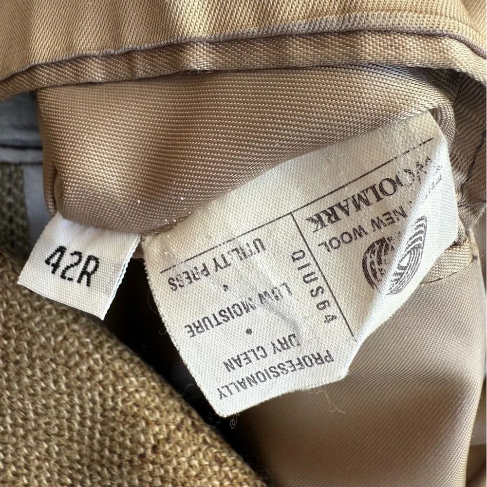 Hart Schaffner Marx Blazer Mens 42R Tan Plaid Wool Sport Coat 2 Button Union USA